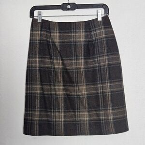 Vintage Maggie Lawrence Brown Plaid Pencil Skirt Size 10 Made in USA